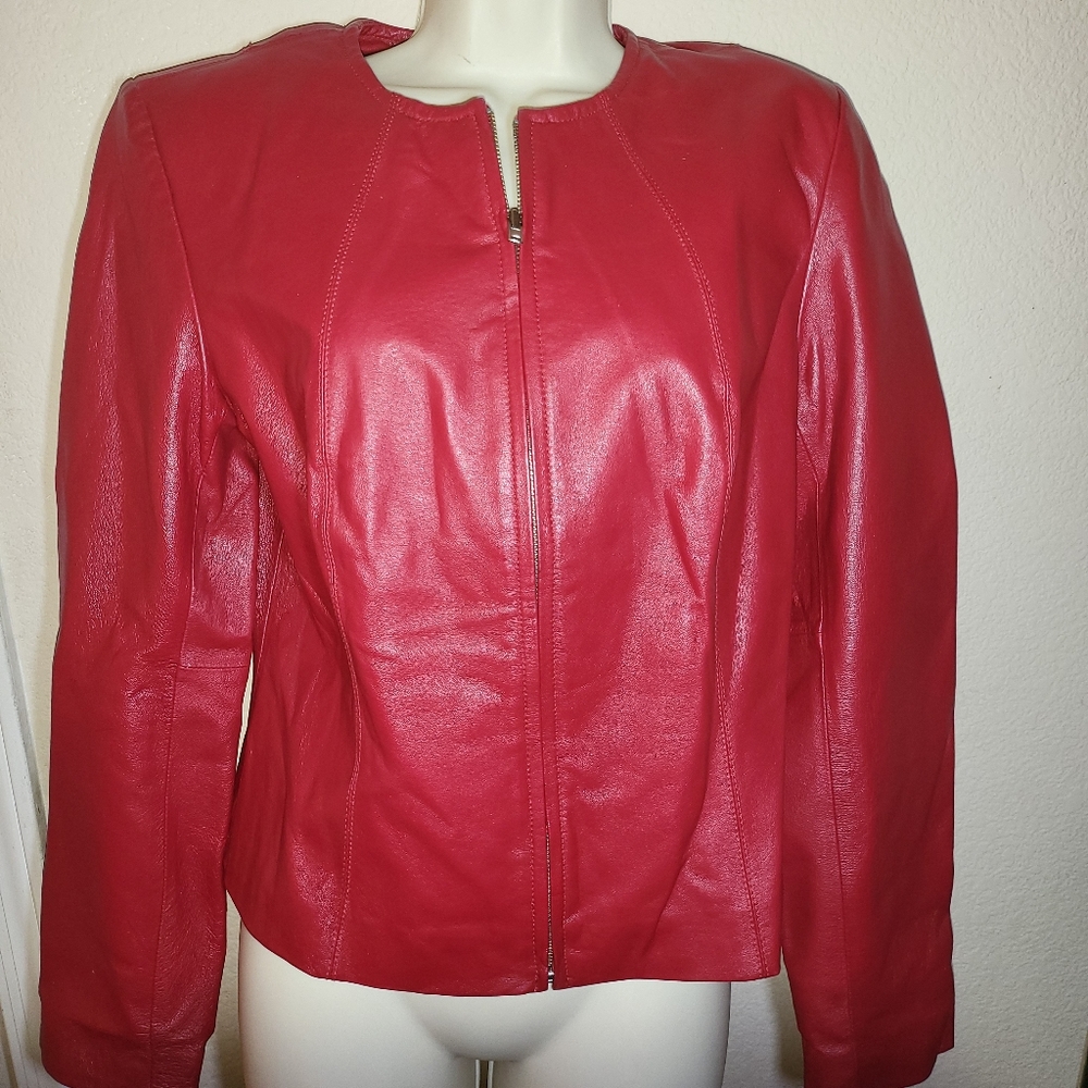 Red Zip Up Leather Jacket